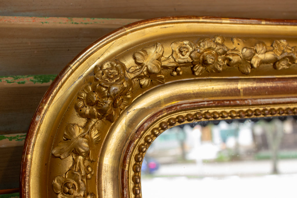 Antique French Gilt Louis Philippe Mirror with Floral Detail & Original Glass