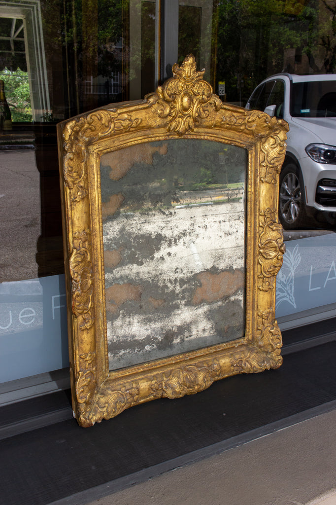 18th C Small French Gilt Mirror with Foxed Mirror Plate