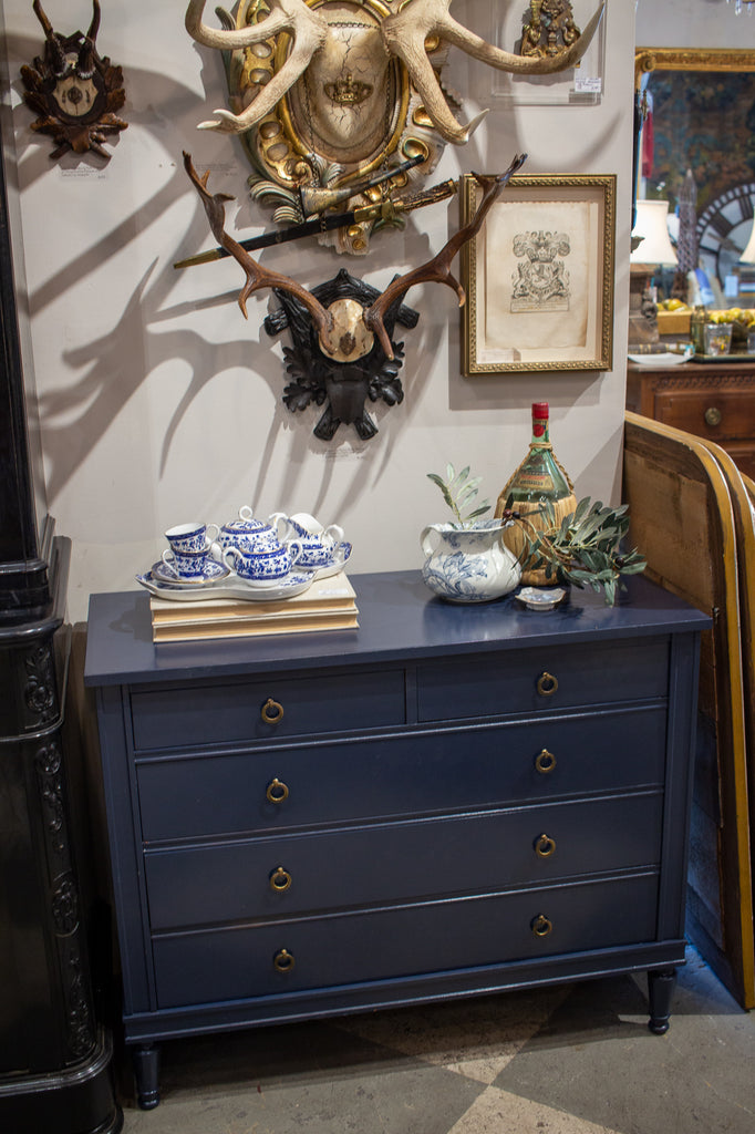 Midcentury French Hollywood Regency Dresser in Hale Navy Painted Finis Laurier Blanc | Unique Home Decor From Around The World Midcentury French Hollywood Regency Dresser in Hale Navy Painted Finis Laurier Blanc | Unique Home Decor From Around The World