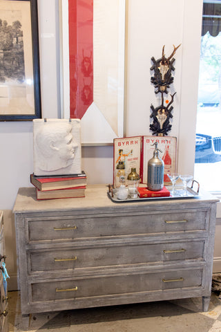 Midcentury Three-Drawer Chest in Greige Finish and Modern Hardware