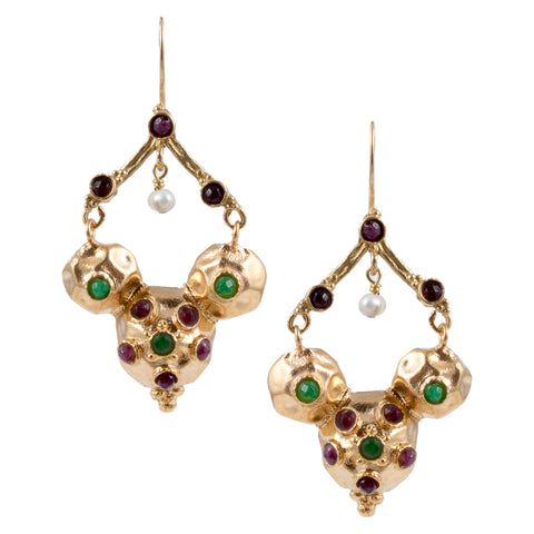 Turkish Delights Earrings: Colorful Dome Drops with Pearl Accents