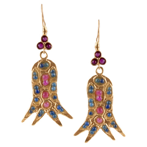 Turkish Delights Earrings: Tulip Drops in Fuchsia & Blue