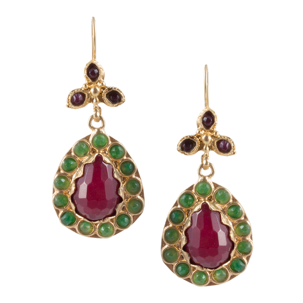 Turkish Delights Earrings: Pear Drops in Rose & Green
