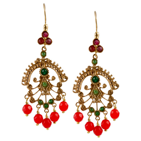 Turkish Delights Earrings: Chandelier Drops in Red & Green