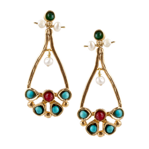 Turkish Delights Earrings: Elegant Drops with Turquoise & Pearl Accents