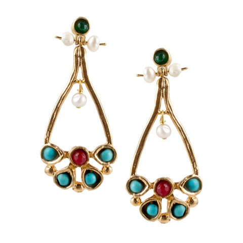 Turkish Delights Earrings: Elegant Drops with Turquoise & Pearl Accents
