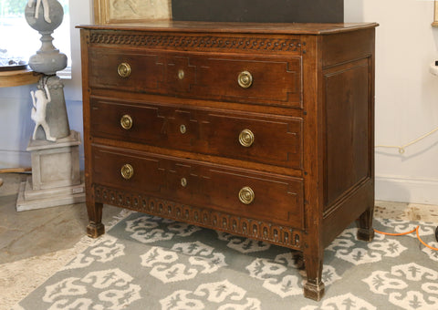Antique French Empire Commode with Brass Hardware and Geometric Carvings