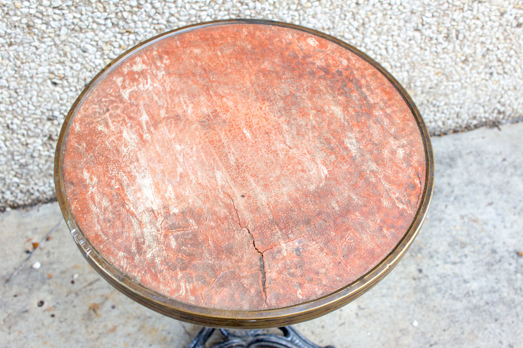 Antique French Iron Bistro Table with Distressed Leather Top
