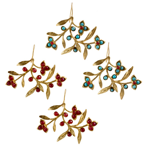 Turkish Delights Earrings: Kashmir Floral Pendants (Two Colors)
