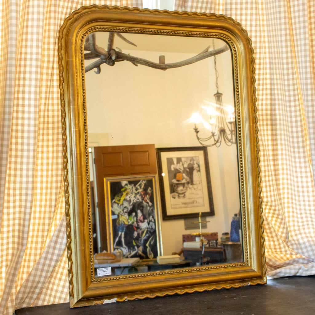 Antique French Gilt Scallop Edge Louis Philippe Mirror with Original Glass