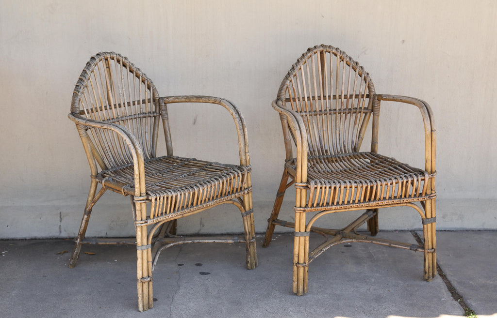 Pair of Antique French Rattan Armchairs