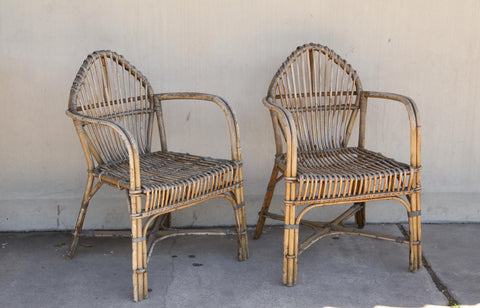 Pair of Antique French Rattan Armchairs