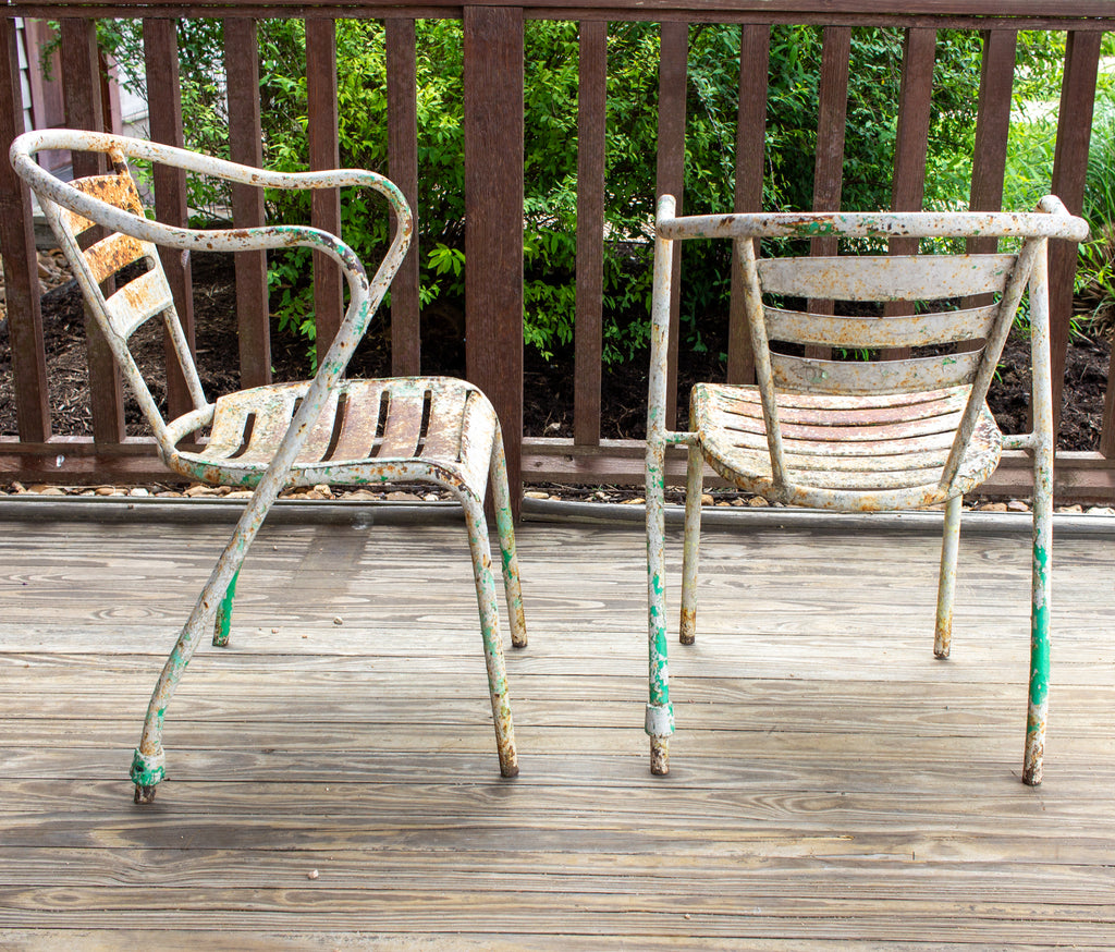 Pair of Vintage French Metal Outdoor Stackable Armchairs
