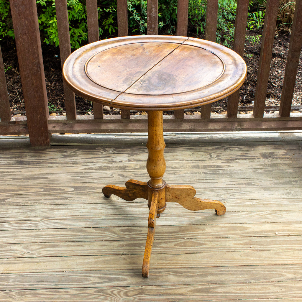 Distressed Antique French Oak Round Side Table with Pedestal Base