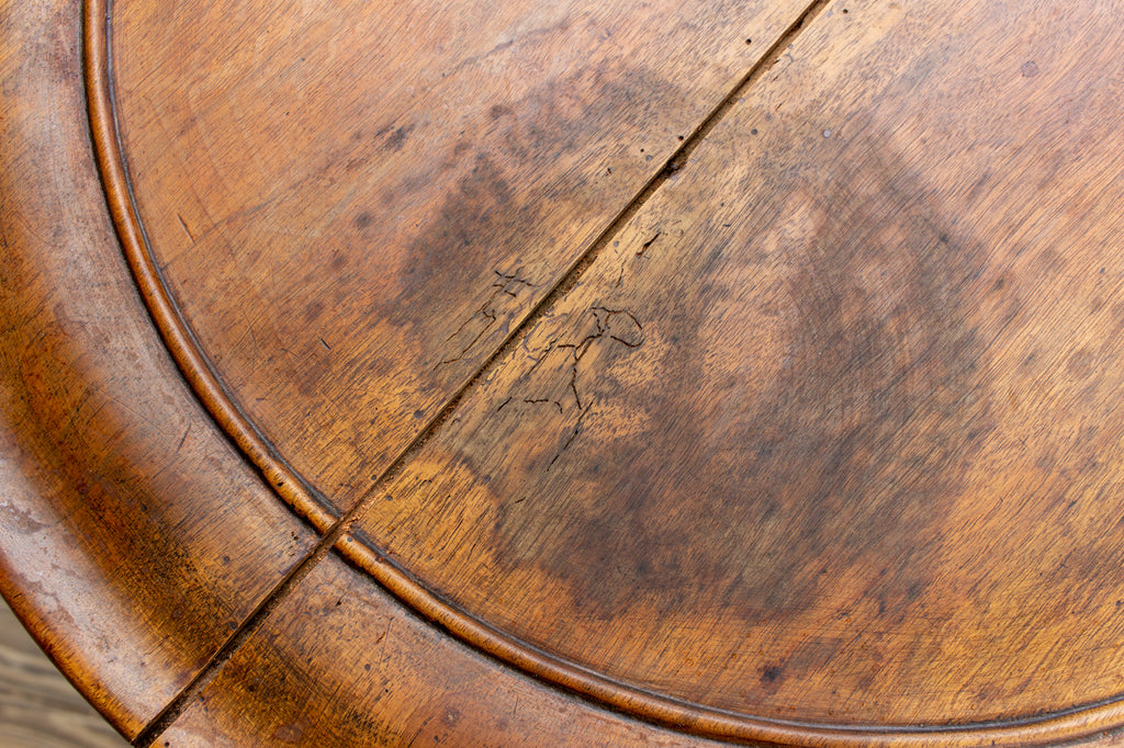 Distressed Antique French Oak Round Side Table with Pedestal Base