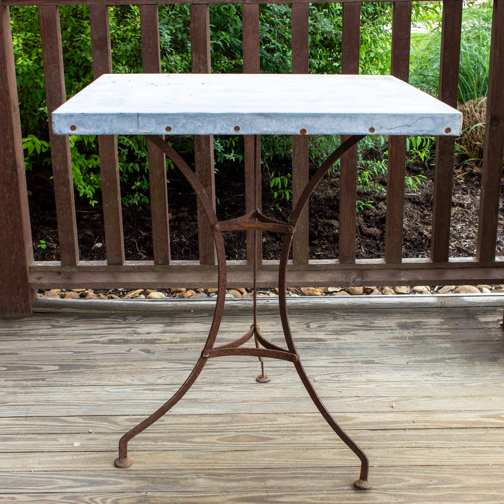 Antique French Zinc Top Bistro Table with Iron Base