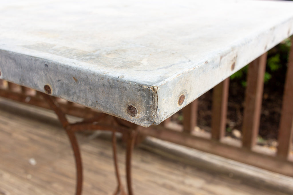 Antique French Zinc Top Bistro Table with Iron Base