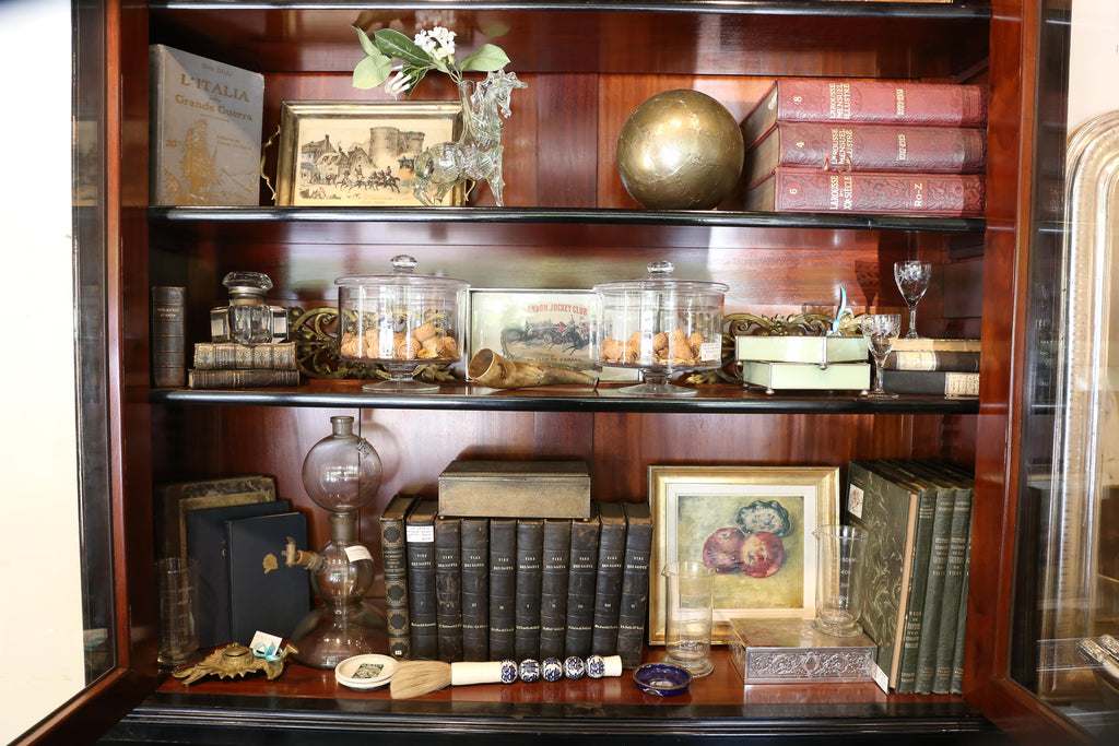 Large Antique Belgian Ebonized Wood Deux Corps Bookshelf