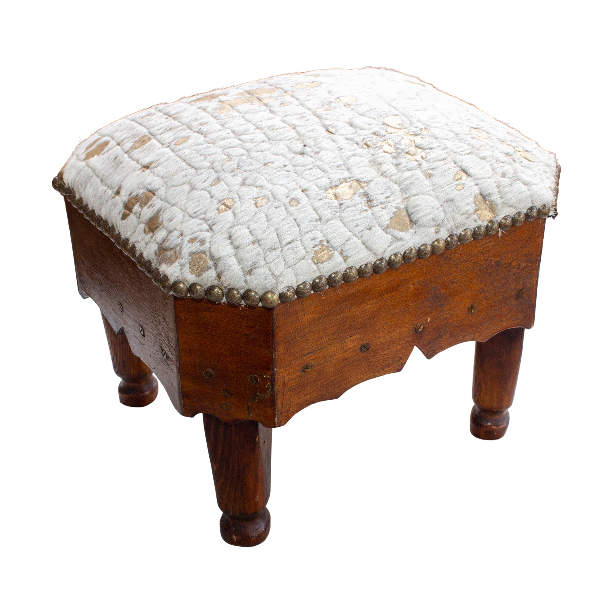 Antique French Wood Petit Foot Stool with Gold Splatter