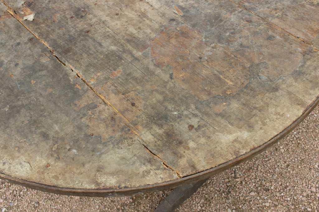 Large Antique French Distressed Oak Tilt-Top Vendage Table
