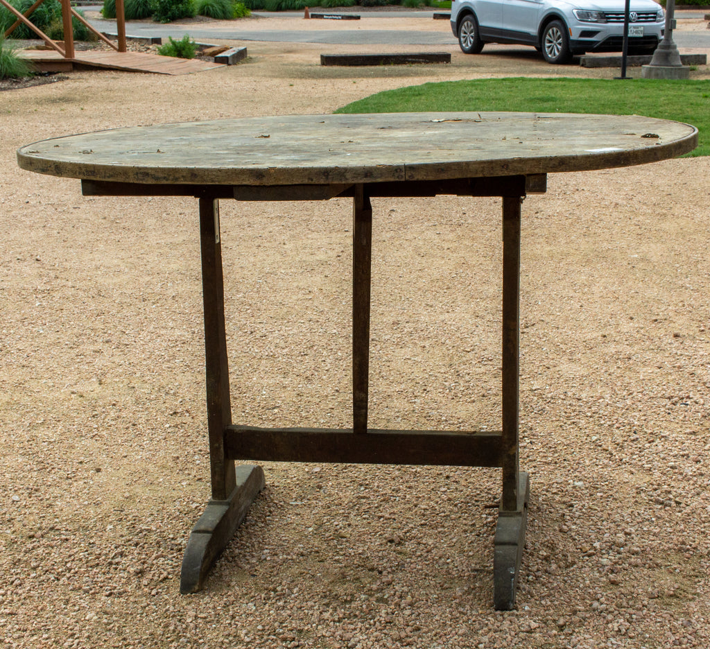 Large Antique French Distressed Oak Tilt-Top Vendage Table
