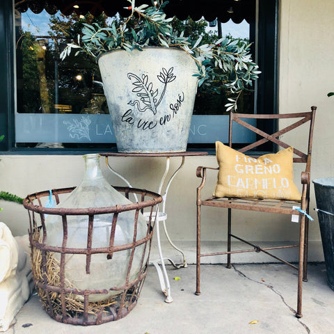 1900s Industrial Zinc Bucket With Calligraphy "La Vie en Rosé"