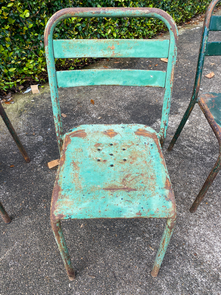 Set of 4 French Industrial Painted Metal Stacking Chairs, circa 1960s