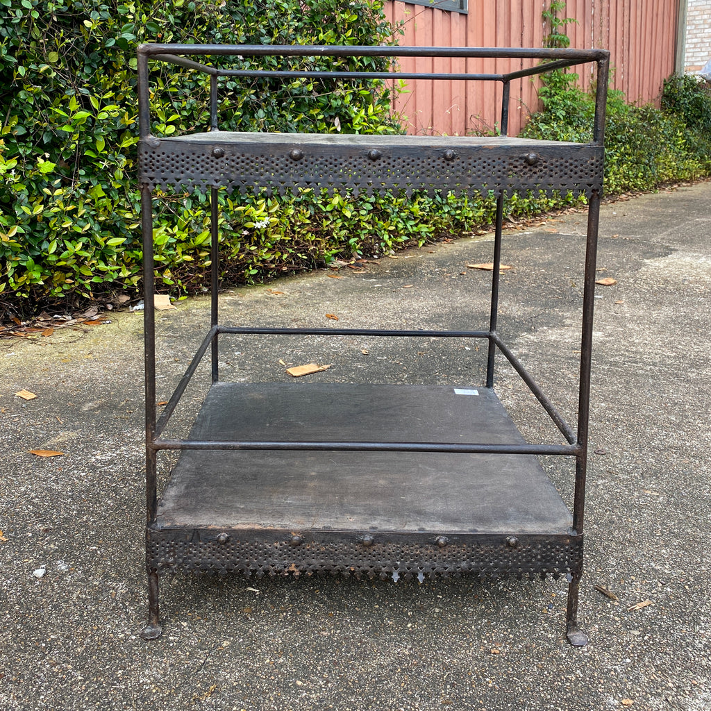 Vintage 1940s French Gothic Metal Garden Table and Plant Shelf