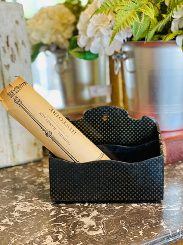 Vintage French Papier-mâché Letter Holder in Black & Gold