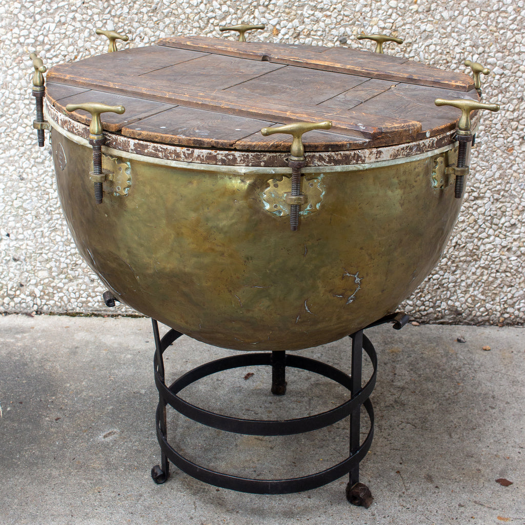 Pair of F. Van Cauwelaert 19th Century Belgian Timpani Drums and End Tables