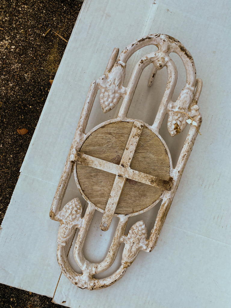 Antique Spanish Painted Cast Iron Wall Mirror with Three Hooks