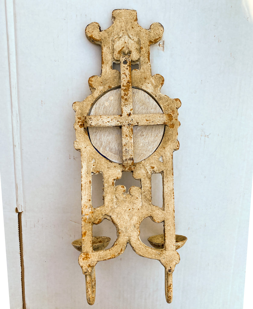 Antique Spanish Painted Cast Iron Wall Mirror with Candelabra Detail