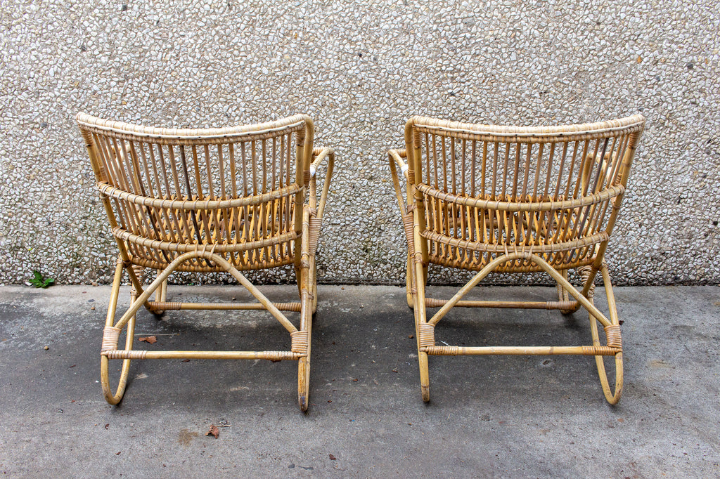 Vintage French Rattan and Bamboo Armchair
