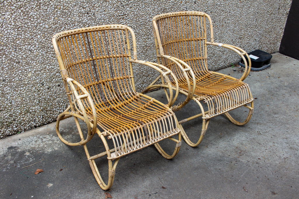 Vintage French Rattan and Bamboo Armchair