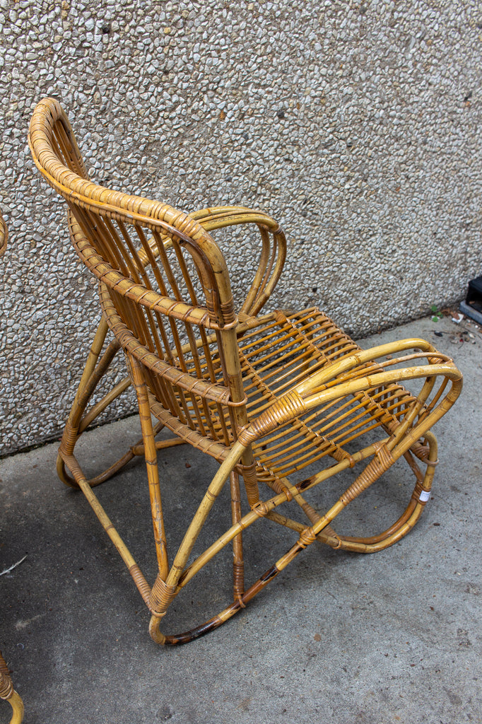 Vintage French Bamboo & Rattan Armchair with Tall Back