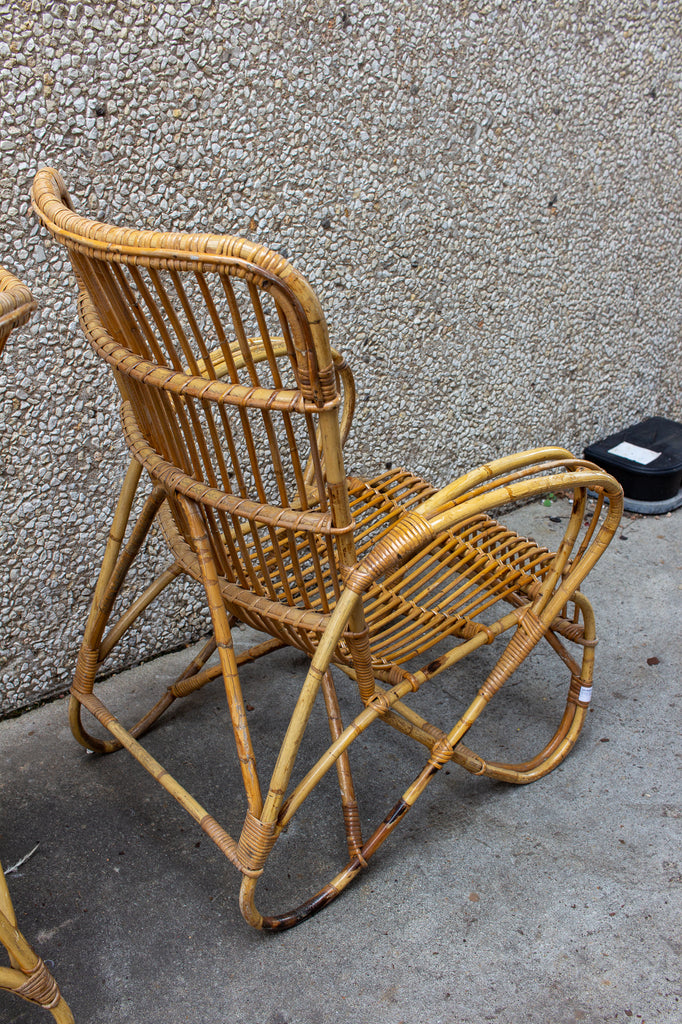 Vintage French Bamboo & Rattan Armchair with Tall Back