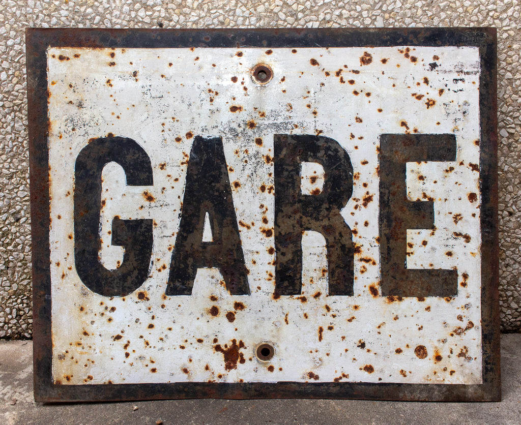 Vintage French Metal "Gare" Train Station Sign
