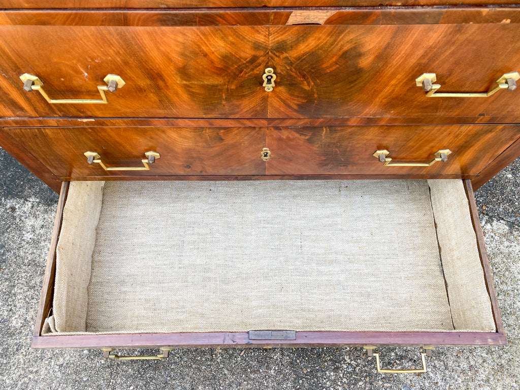 19th c French Louis Philippe Mahogany Veneer Chest of Drawers with Marble Top