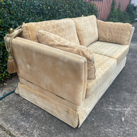 Vintage French Ivory Velvet Canapé Sofa with Adjustable Arms and Brass Finials