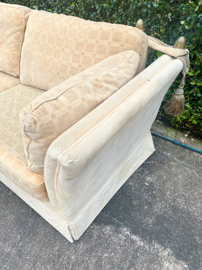 Vintage French Ivory Velvet Canap Sofa with Adjustable Arms and