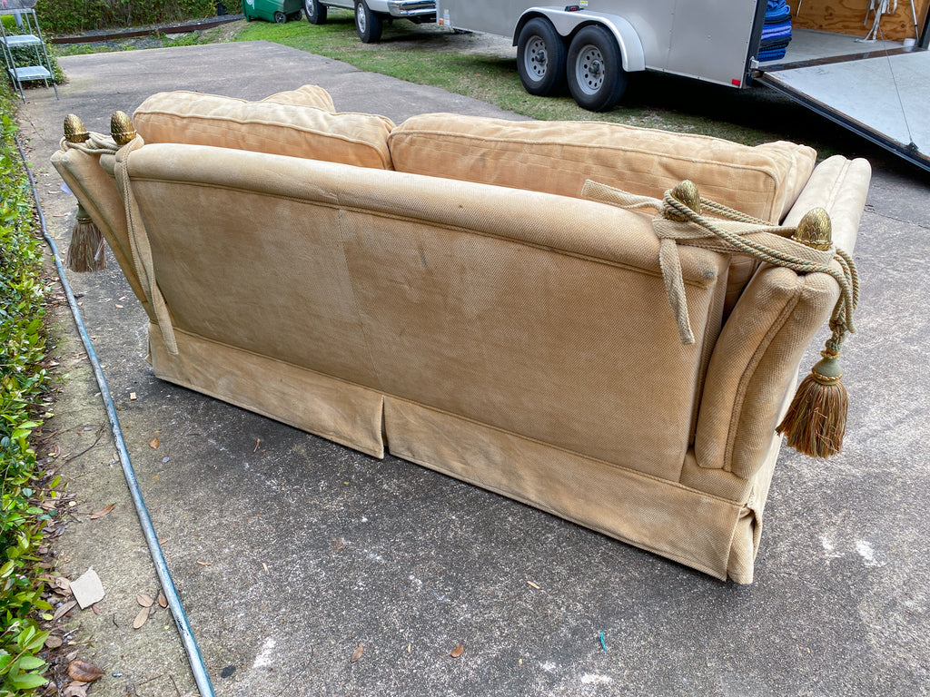 Vintage French Ivory Velvet Canapé Sofa with Adjustable Arms and Brass Finials