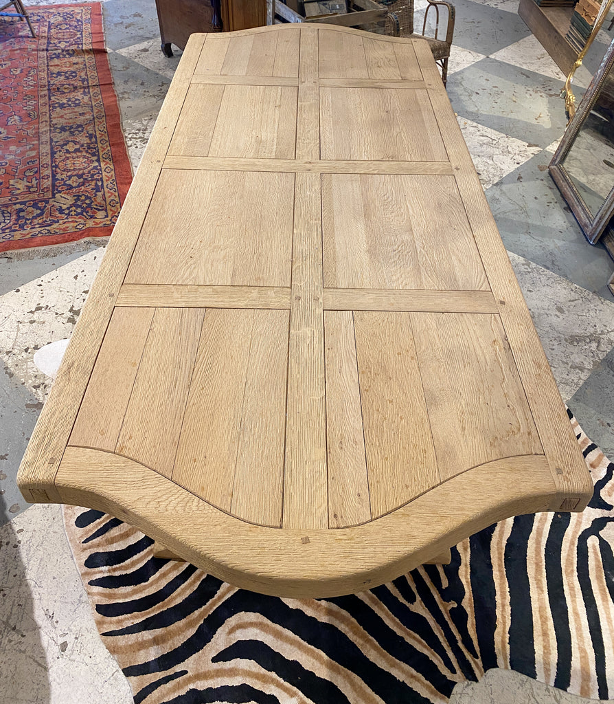Vintage Stripped French Oak Dining Table with Trestle Base