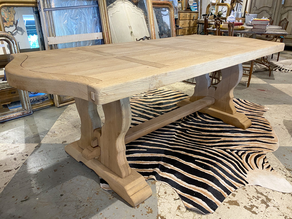 Vintage Stripped French Oak Dining Table with Trestle Base