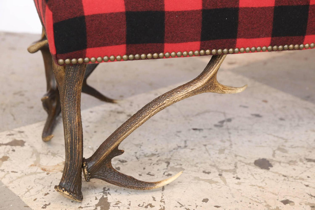 Ralph Lauren 5' Huntley Lambswool Bench with Vintage European Stag Antler Legs