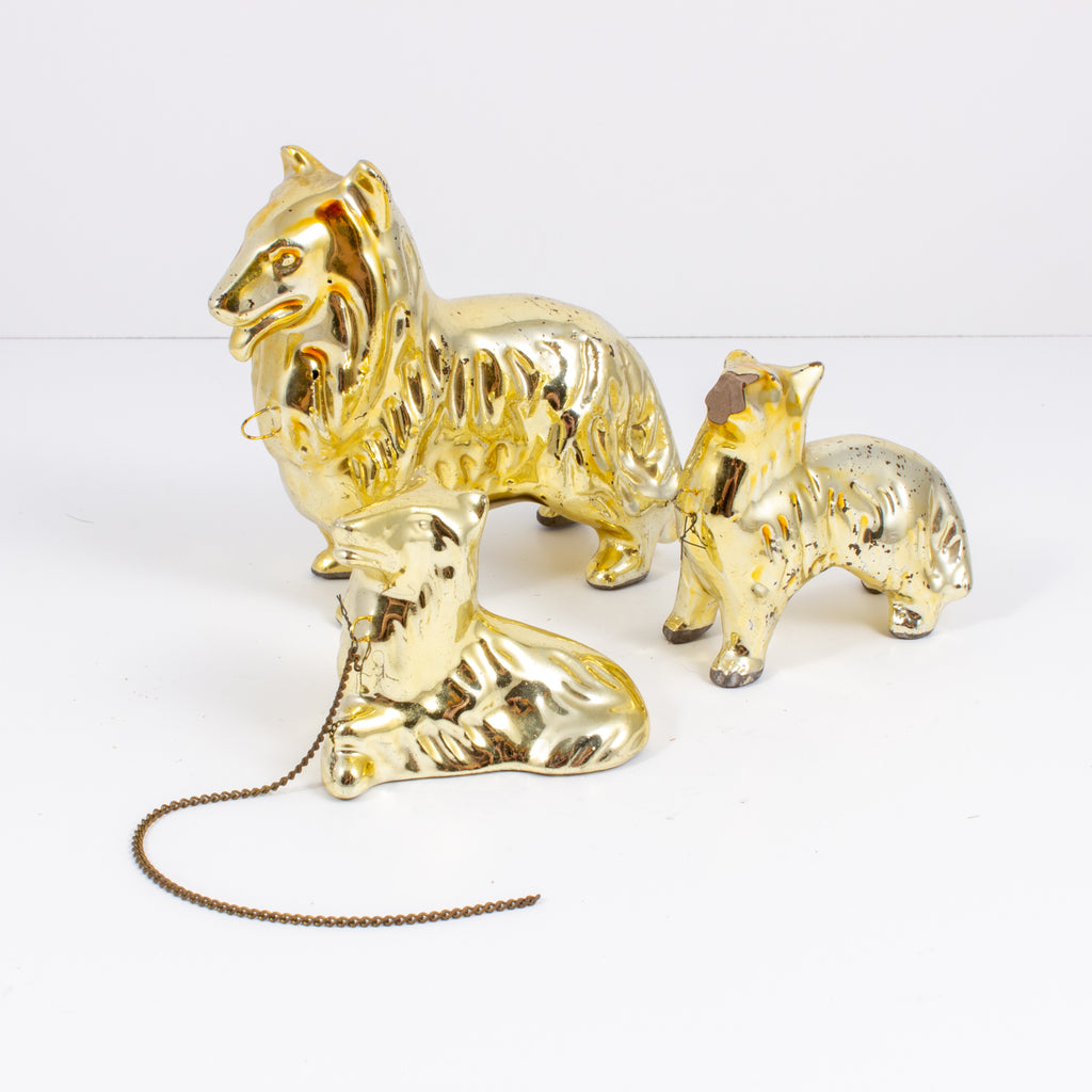 Trio of Belgian Shepherd Figures in Gold Foil