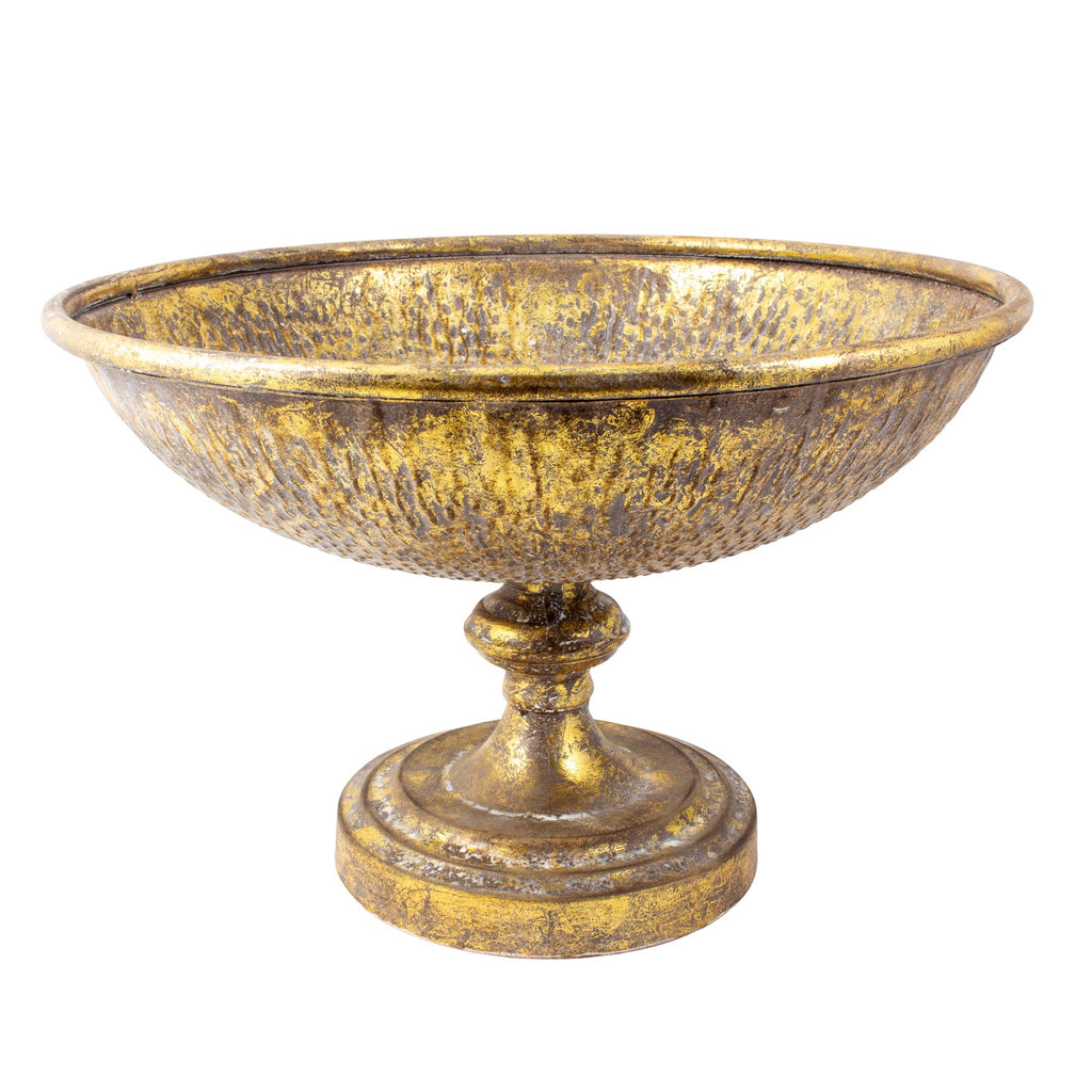 Textured Decorative Pedestal Bowl in Antiqued Gold Finish