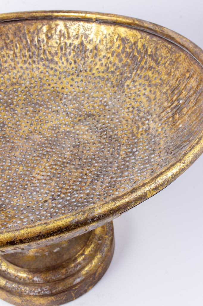 Textured Decorative Pedestal Bowl in Antiqued Gold Finish