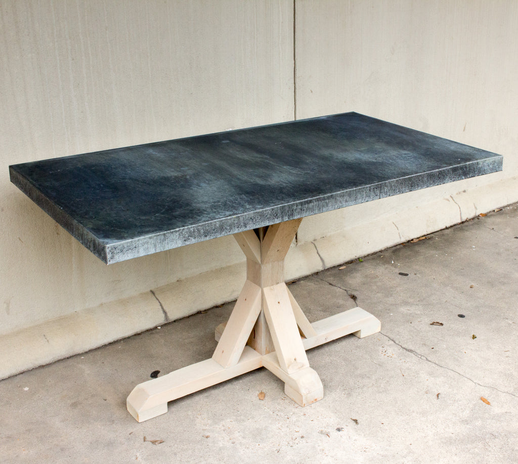Galvanized Zinc Metal Top Dining Table with Wood Base
