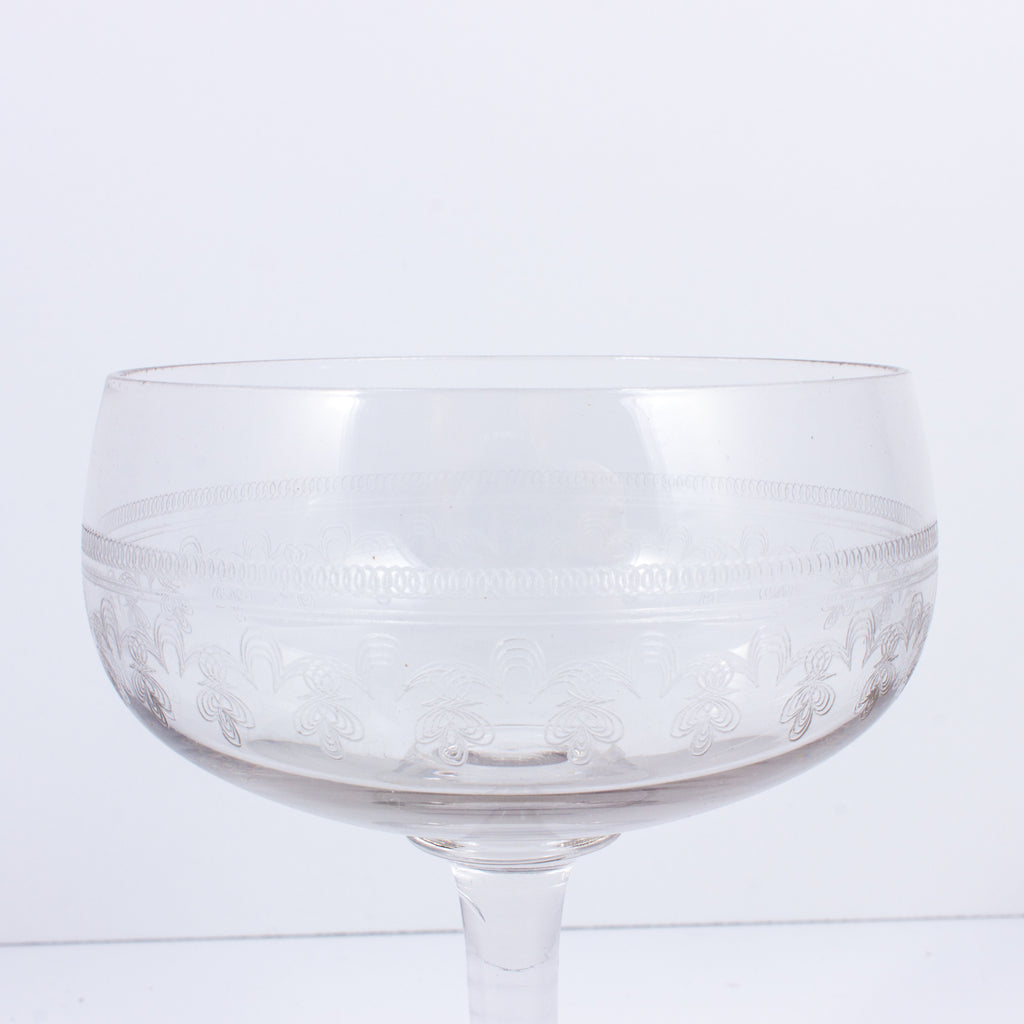 Vintage French Engraved Crystal Coupes | Set of 5