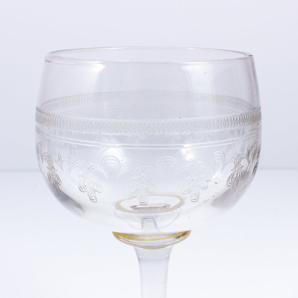 Vintage French Engraved Crystal Dessert Wine Glasses | Set of 8